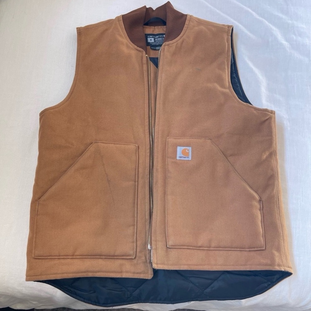 Carhartt Brown Workwear Duck Vest with Rib-Knit Collar